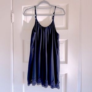 Tobi Cami Shift Dress with Lace Hem in Navy Blue